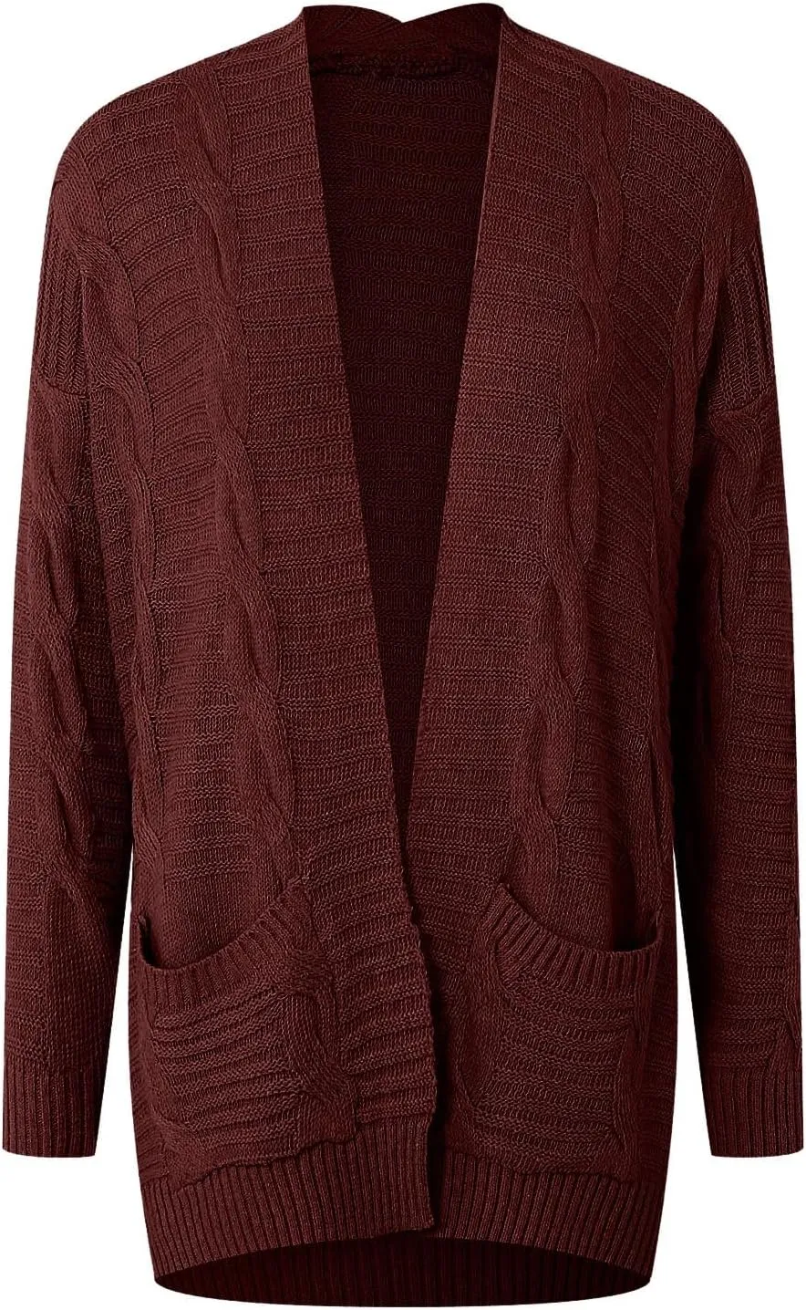 Womens Open Front Cardigan Sweaters Fall Fashion Button Down Long Cable Knit Chunky Winter Outerwear Coats