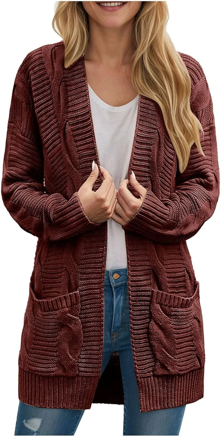 Womens Open Front Cardigan Sweaters Fall Fashion Button Down Long Cable Knit Chunky Winter Outerwear Coats
