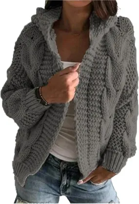 Womens Open Front Cardigan Sweaters Fall Winter Long Sleeve Chunky Cable Knit Cardigans Cropped Twist Sweater Coats