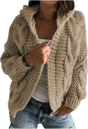 Womens Open Front Cardigan Sweaters Fall Winter Long Sleeve Chunky Cable Knit Cardigans Cropped Twist Sweater Coats
