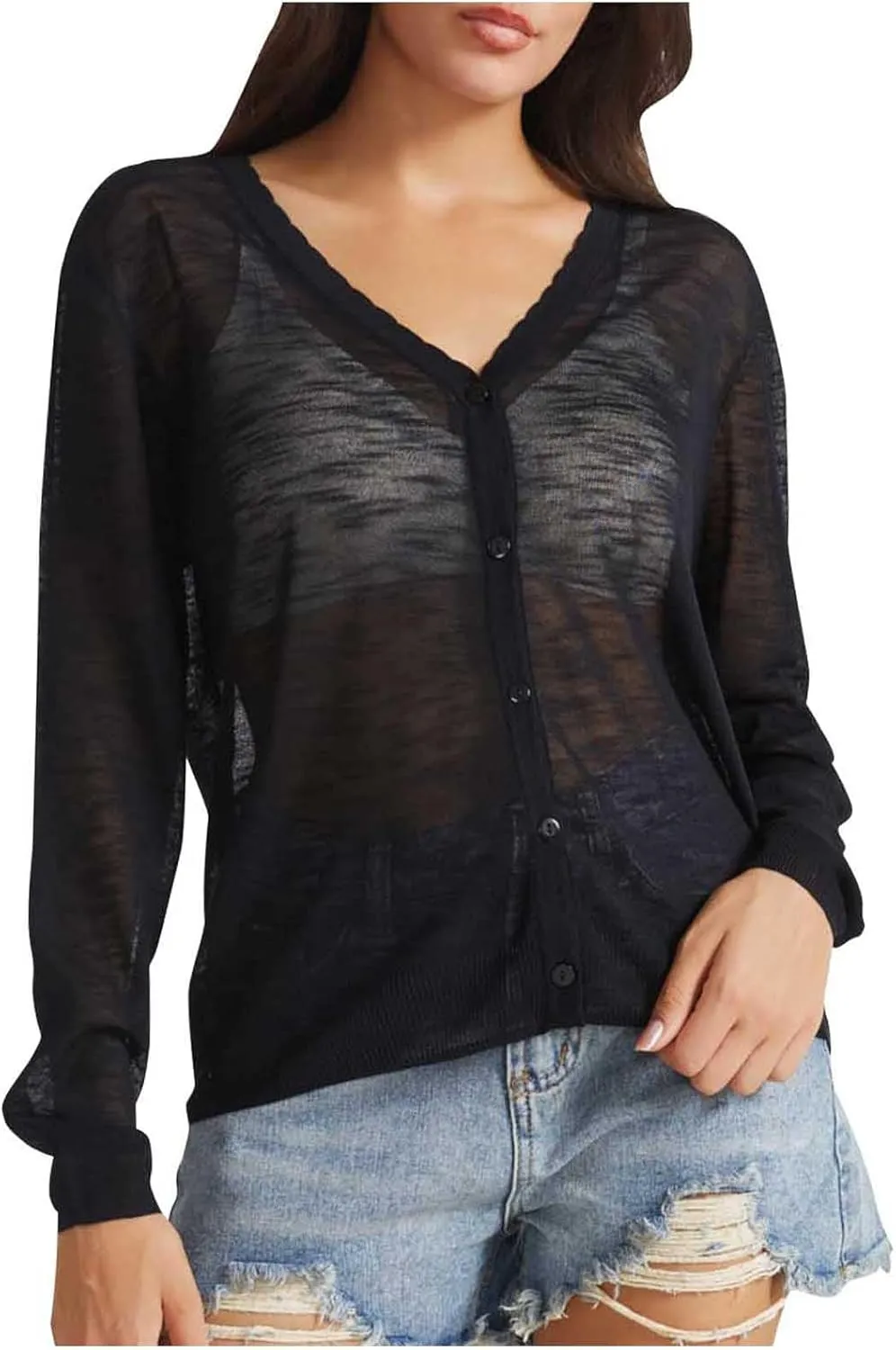 Women's Sheer Sun Protection Jacket Lightweight Long Sleeve Sun Shirt Breathable See Through Button Down Tops