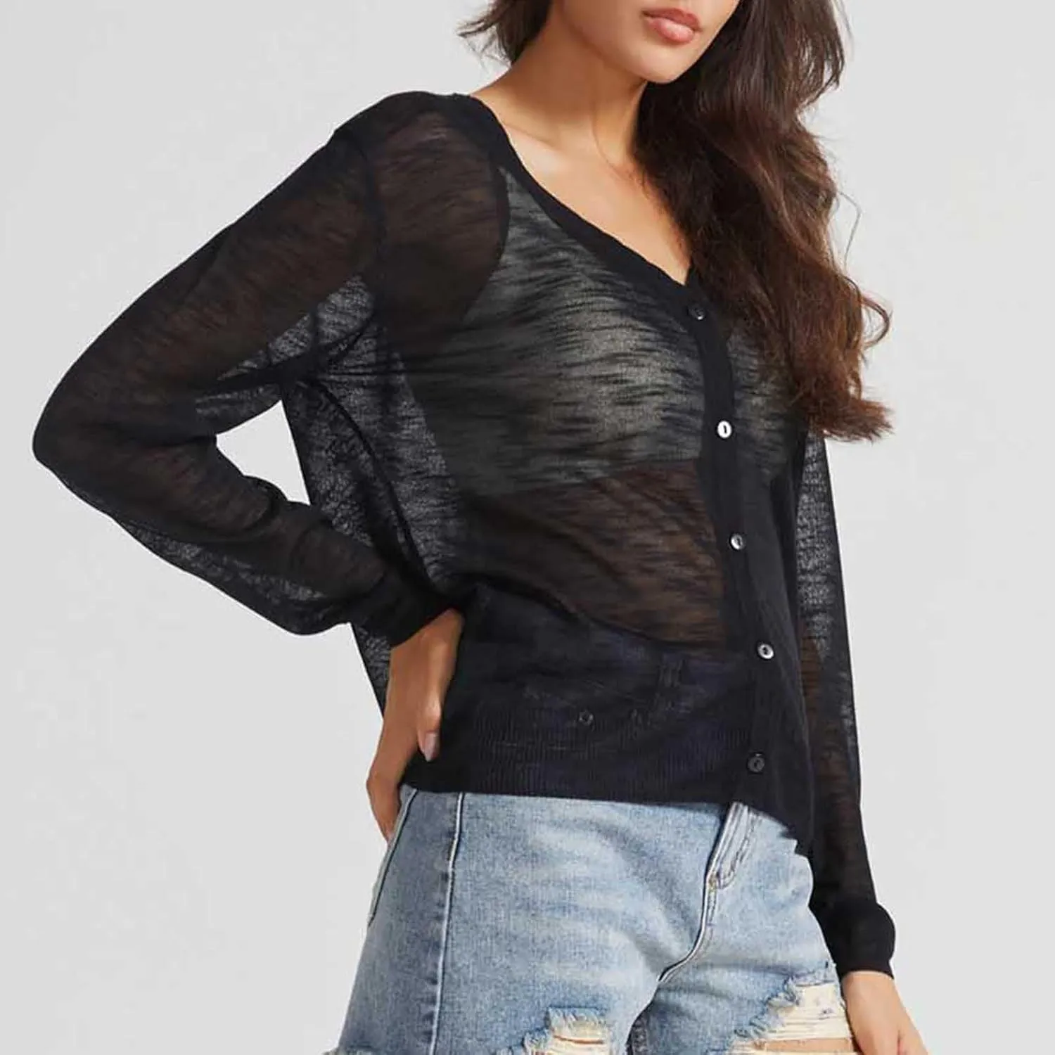 Women's Sheer Sun Protection Jacket Lightweight Long Sleeve Sun Shirt Breathable See Through Button Down Tops