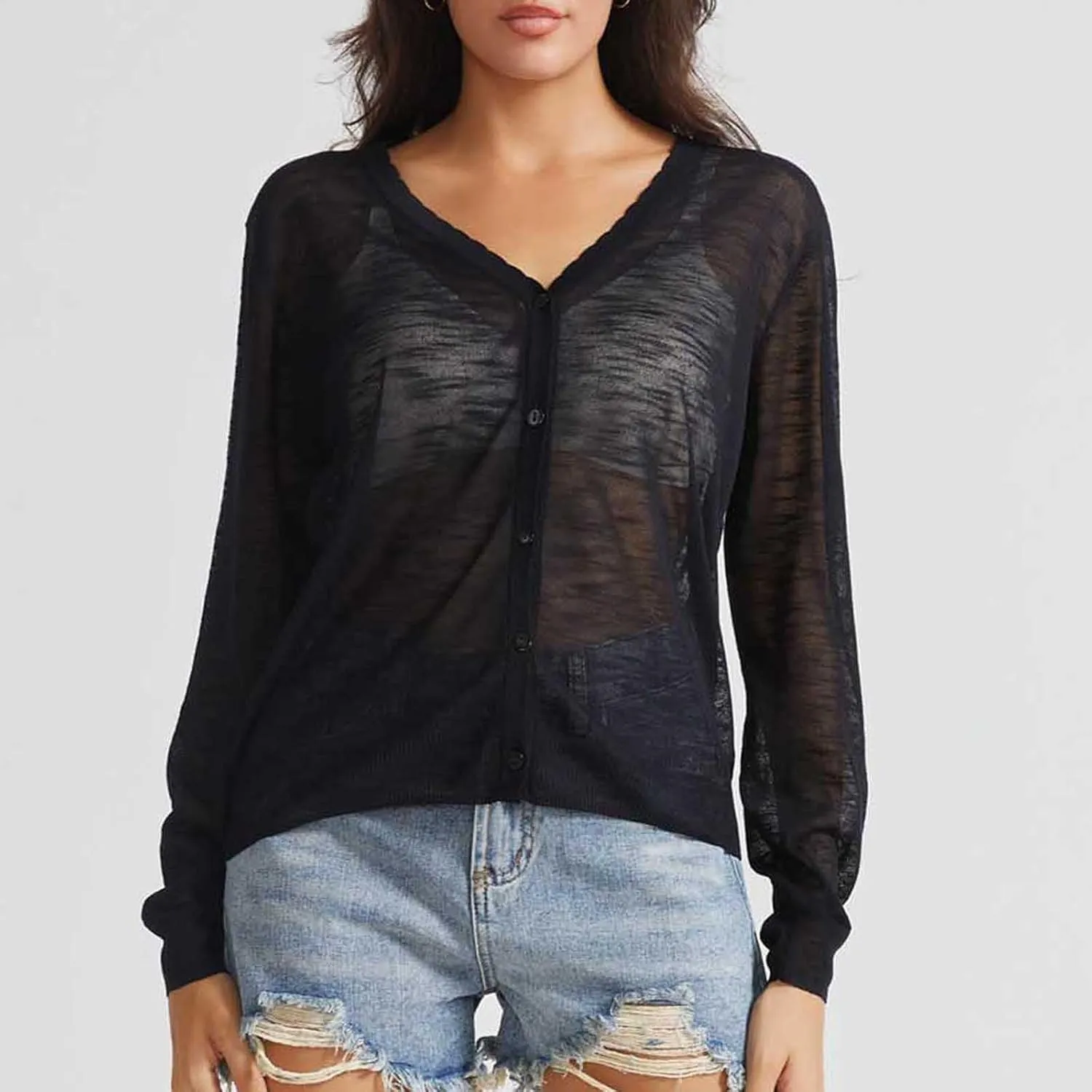Women's Sheer Sun Protection Jacket Lightweight Long Sleeve Sun Shirt Breathable See Through Button Down Tops