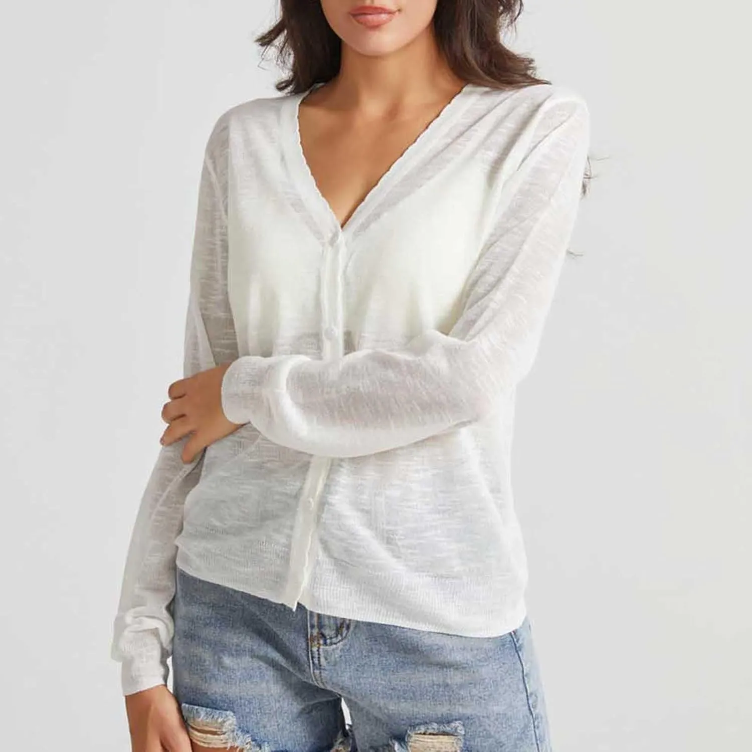 Women's Sheer Sun Protection Jacket Lightweight Long Sleeve Sun Shirt Breathable See Through Button Down Tops