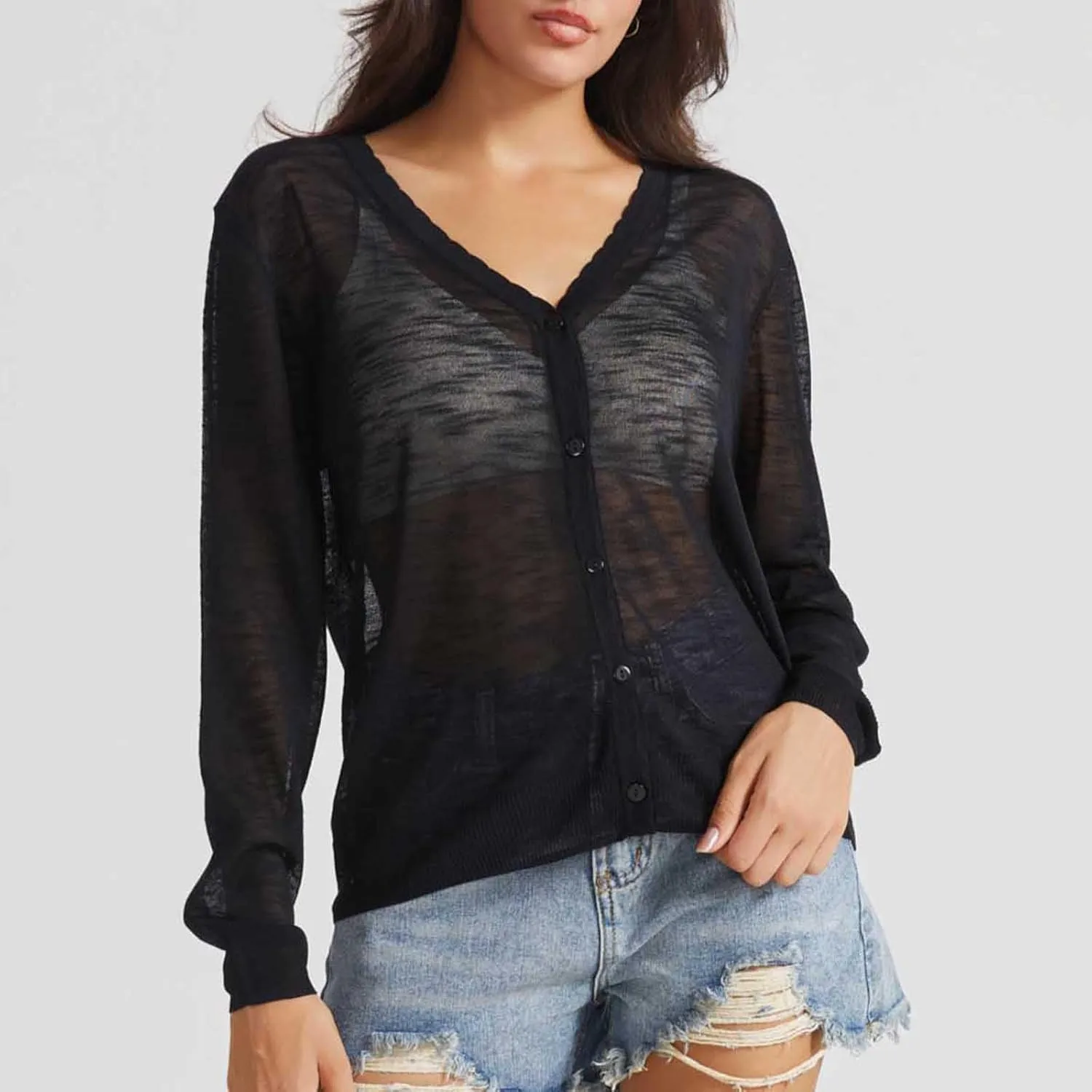 Women's Sheer Sun Protection Jacket Lightweight Long Sleeve Sun Shirt Breathable See Through Button Down Tops