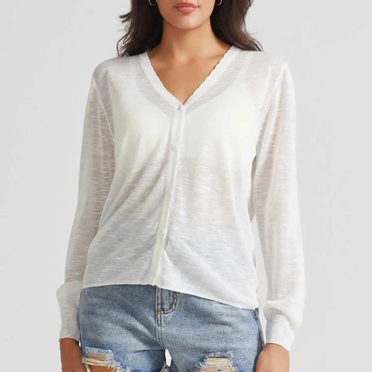 Women's Sheer Sun Protection Jacket Lightweight Long Sleeve Sun Shirt Breathable See Through Button Down Tops