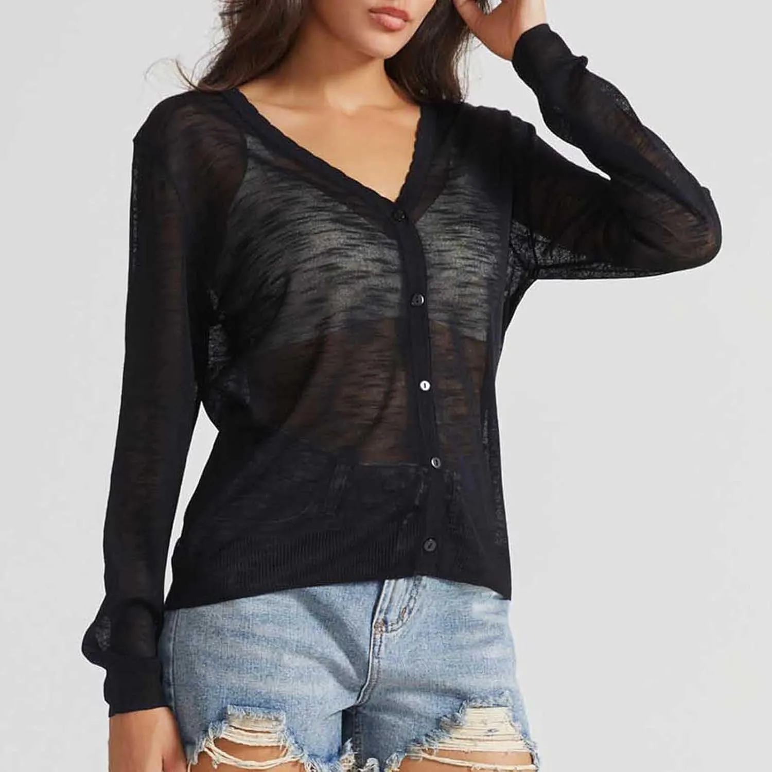 Women's Sheer Sun Protection Jacket Lightweight Long Sleeve Sun Shirt Breathable See Through Button Down Tops