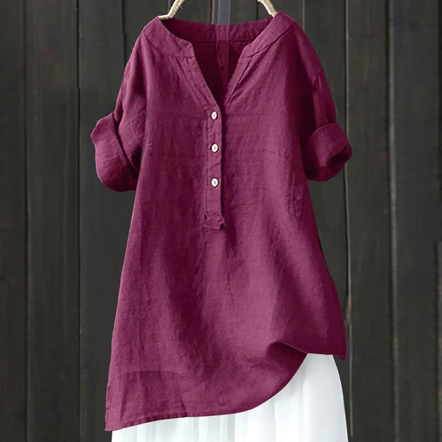 Womens Short Sleeve Linen Shirts Casual Crewneck Soft T Shirts Embroidery Loose Fit Summer Tshirt