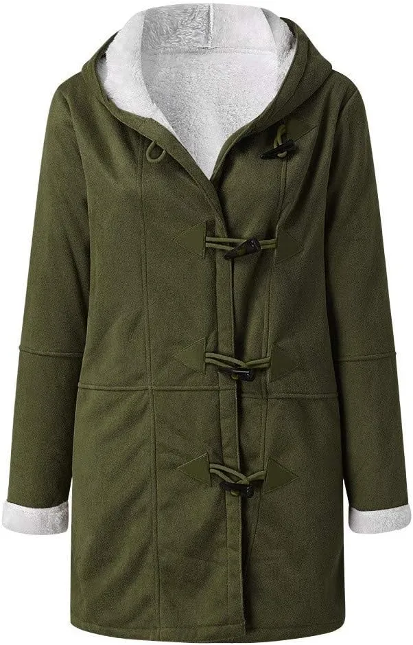 XUNRYAN Womens Winter Warm Coat with Hood Plus Size Suede Leather Sherpa Jackets Fleece Plush Hoodie Jackets Outerwear