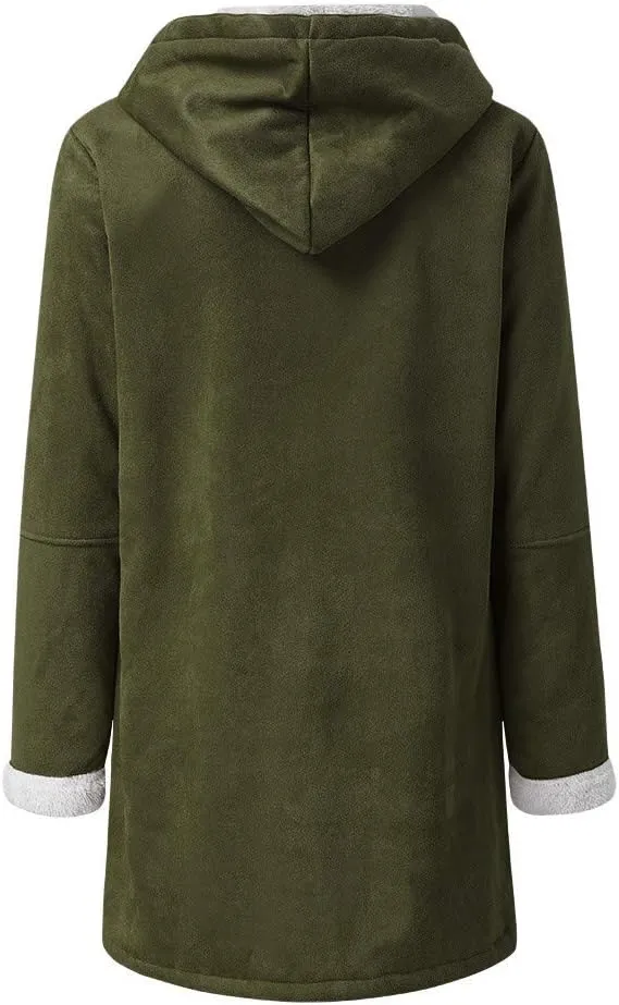 XUNRYAN Womens Winter Warm Coat with Hood Plus Size Suede Leather Sherpa Jackets Fleece Plush Hoodie Jackets Outerwear