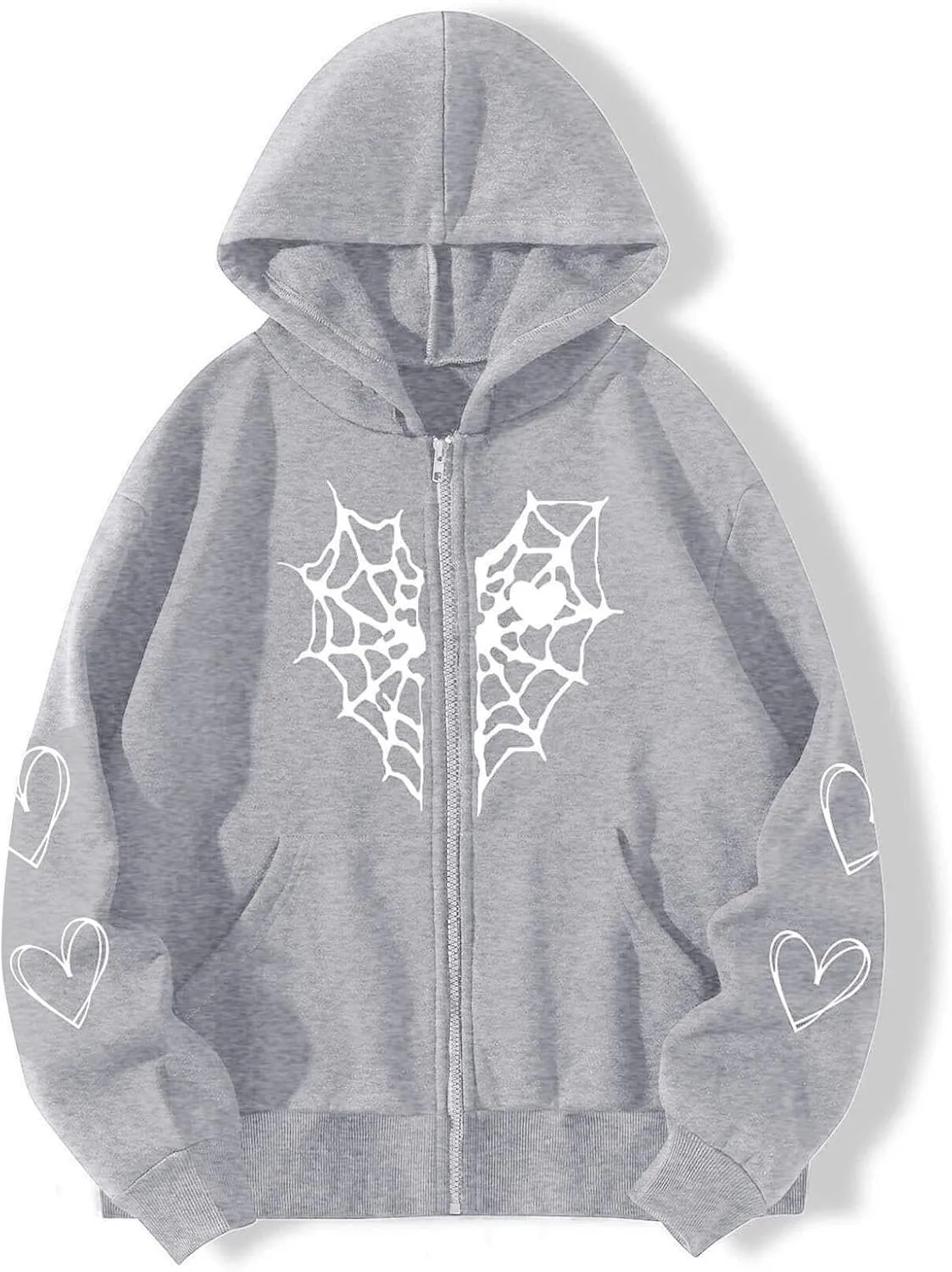 Y2K Hoodies for Women Pullover Print Graphic Pockets Hooded Jacket 90s Long Sleeve Sweatshirt Fall Drop Shoulder with Hood